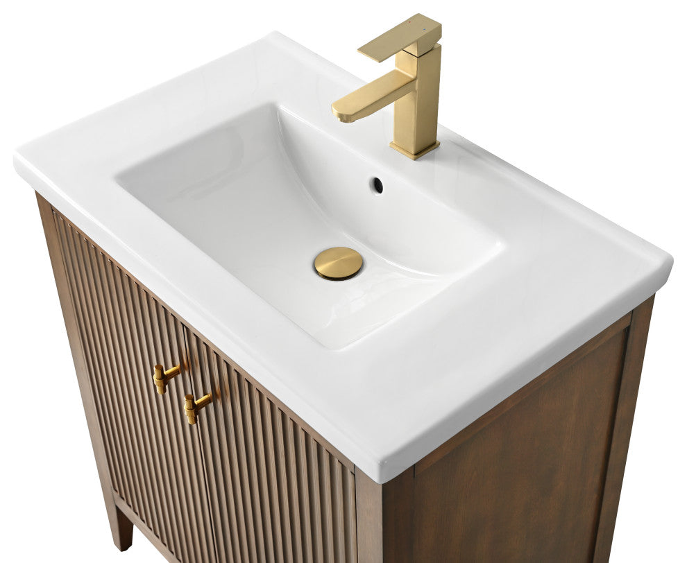 Vanity Art Freestanding Vanity, Walnut, 30", Single Sink, Golden Brushed