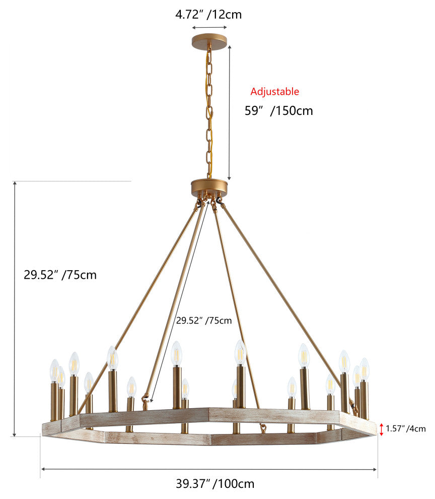 16-Light Pendant Light Modern Wagon Wheel Ceiling Light Chandelier, Gold