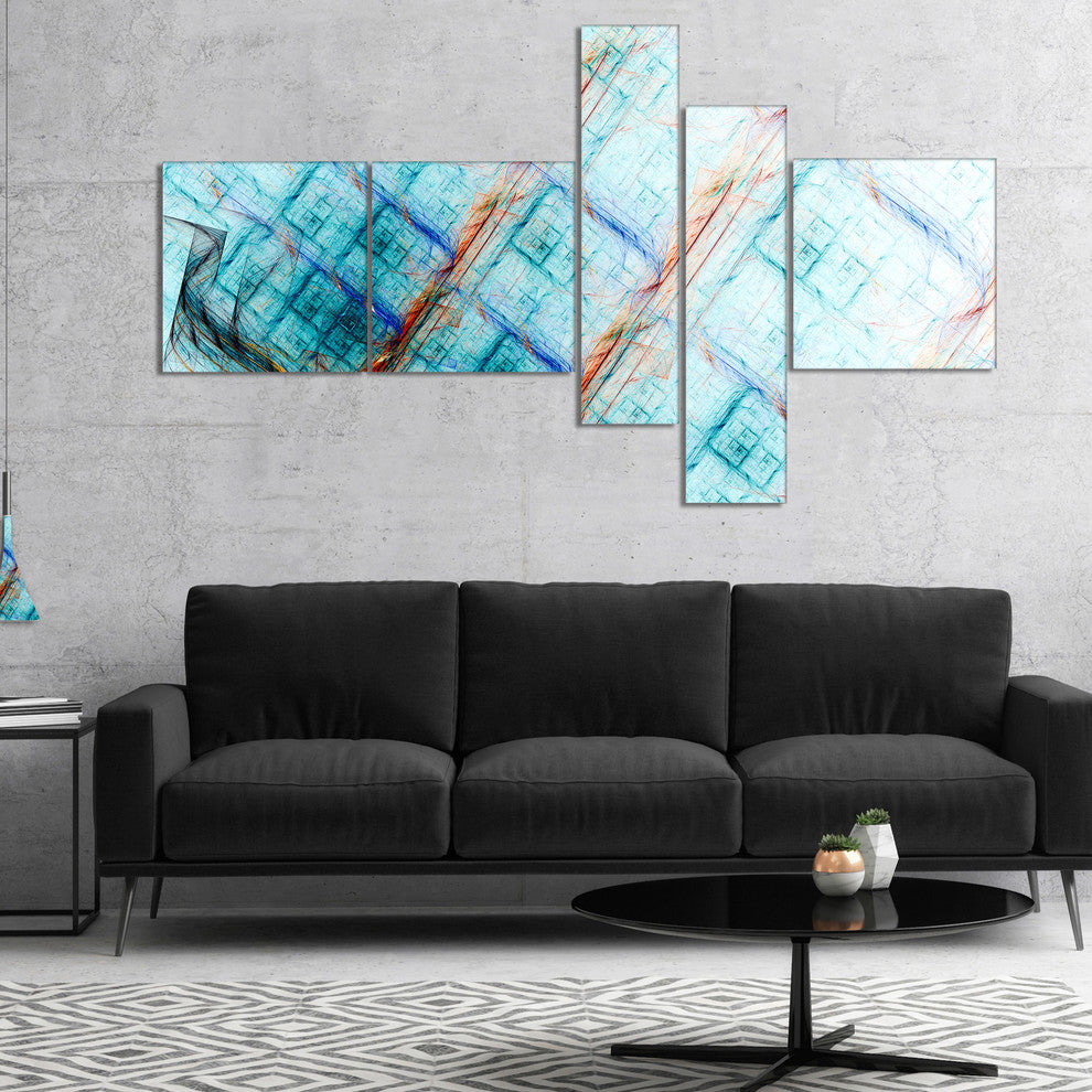 Light Blue Metal Grill, Abstract Art on Canvas, 60"x32", 5 panels