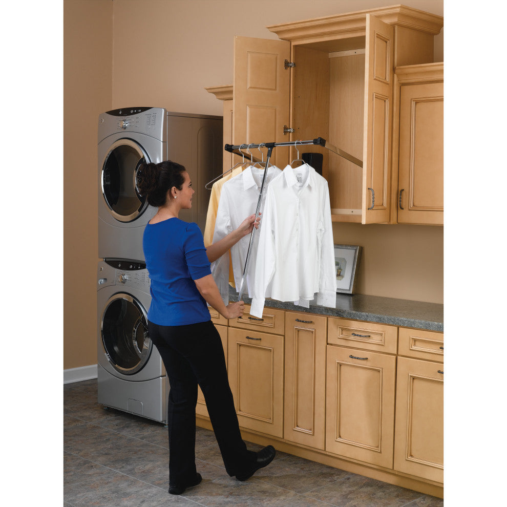 Adjustable Pull Down Closet Rod for Custom Closet Systems, Chrome, 26"W
