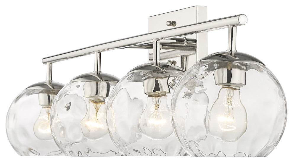 Mackenzie Polished Nickel <br> 4-Light Bath Vanity With Rippled Water glass