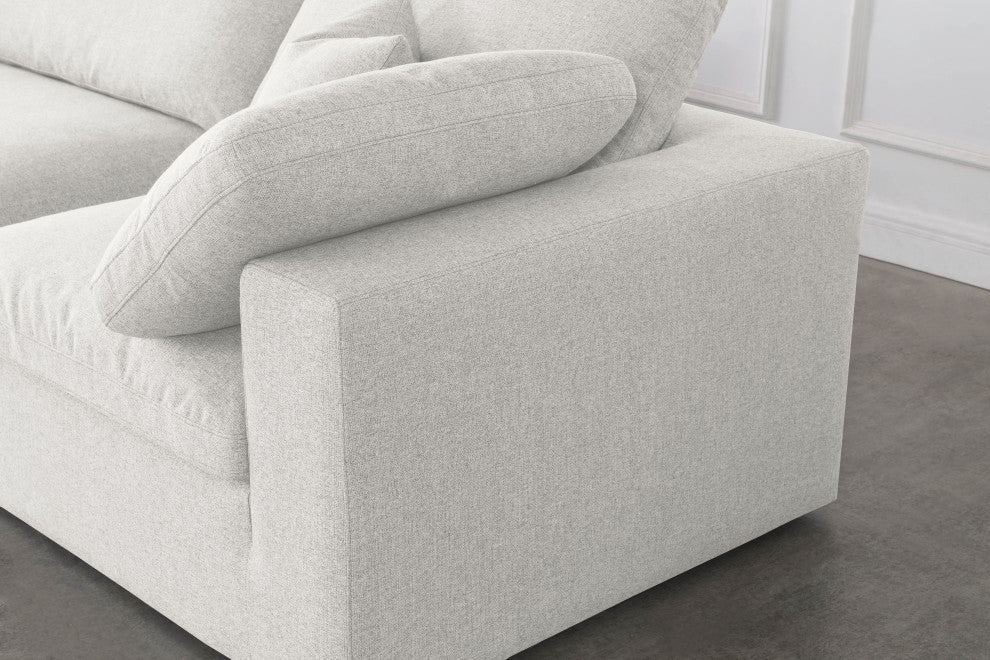 Serene Linen Textured Fabric Deluxe Comfort 3-Piece Modular Sofa, Cream