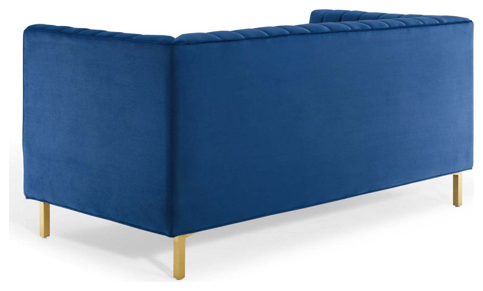 Tufted Loveseat Sofa, Velvet, Blue Navy, Modern, Living Lounge Hotel Hospitality