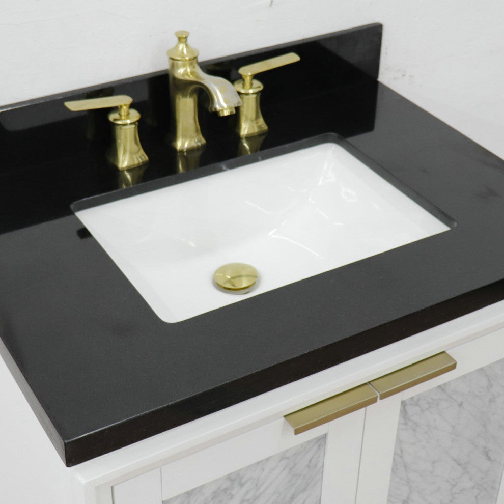 31" Single Sink Vanity, White Finish With Black Galaxy Granite