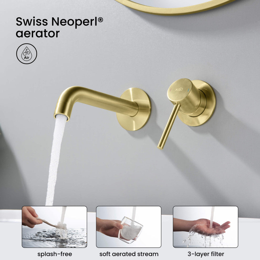 Circular Single Handle Wall Mounted Bathroom Sink Faucet, Brushed Gold