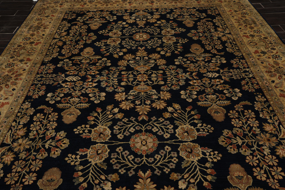 8'11''x11'8'' Hand-Knotted Wool 250 KPSI Oriental Area Rug, Midnight Blue & Tan