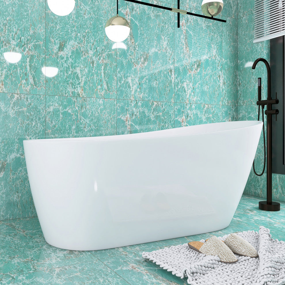JimsMaison Acrylic Single Slipper Freestanding Soaking Bathtub, 67x31