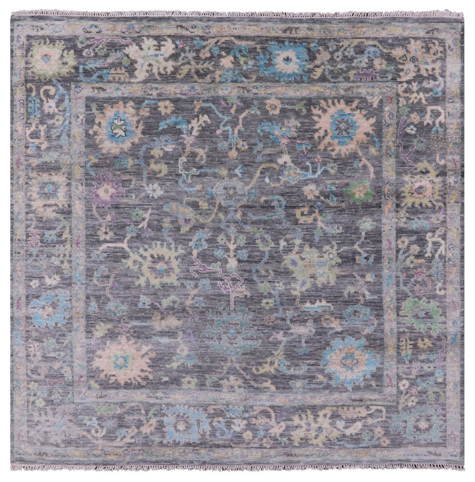 7' Square Turkish Oushak Hand Knotted Wool Rug - Q14972