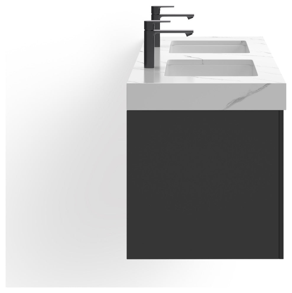 The Monolith Bathroom Vanity, Black of Night, 60", Double Sink, Wall Mount
