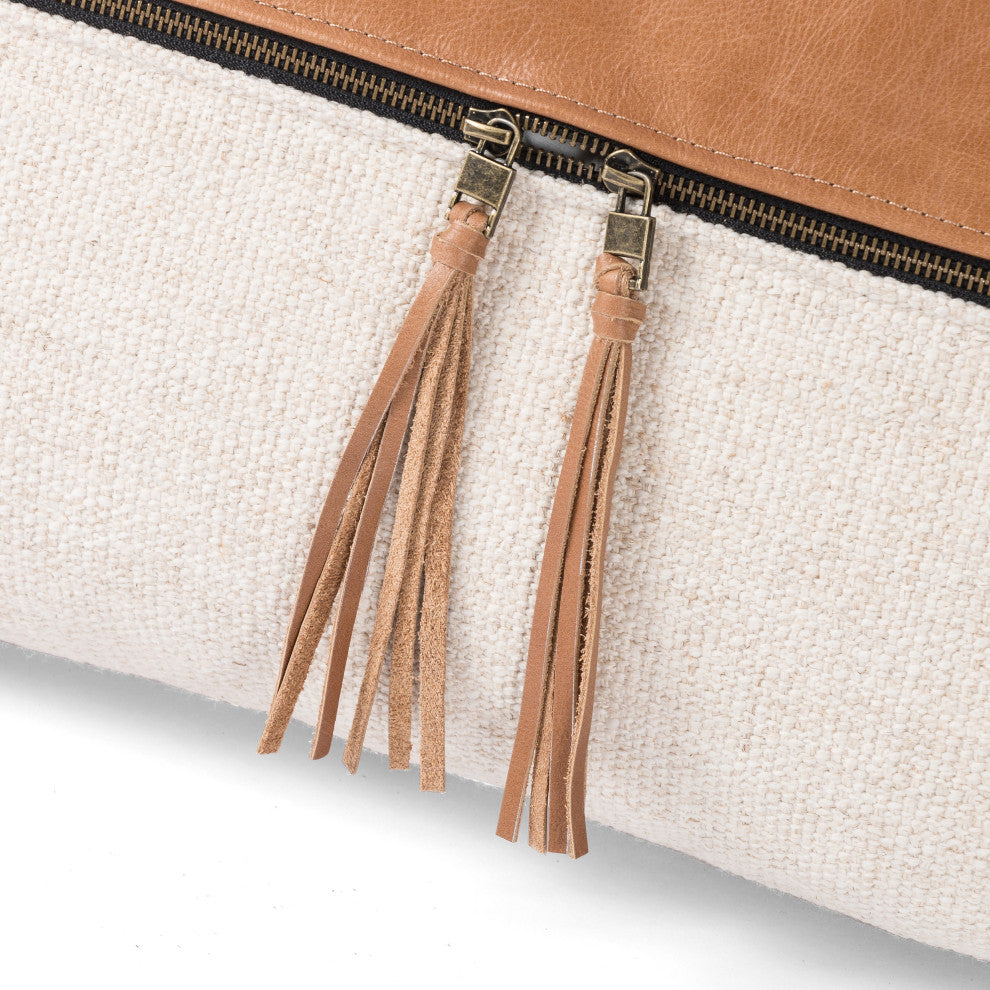 Leather and Linen Pillow-Buttersctch-16x24