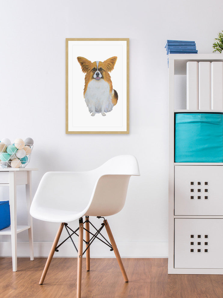 "Papillon Pomeranian" Framed Painting Print, 20"x30"