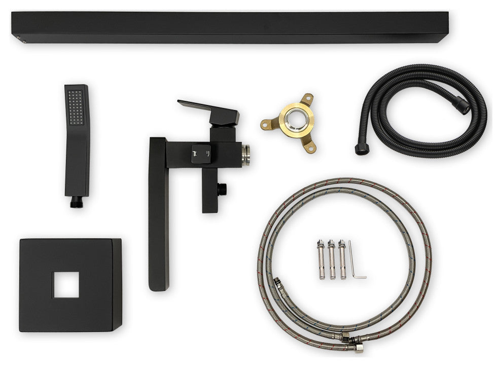 Waterfall Floor Mounted Tub Faucet With Hand Held Shower, Matte Black