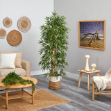 75" Bamboo Artificial Tree, Handmade Natural Jute and Cotton Planter