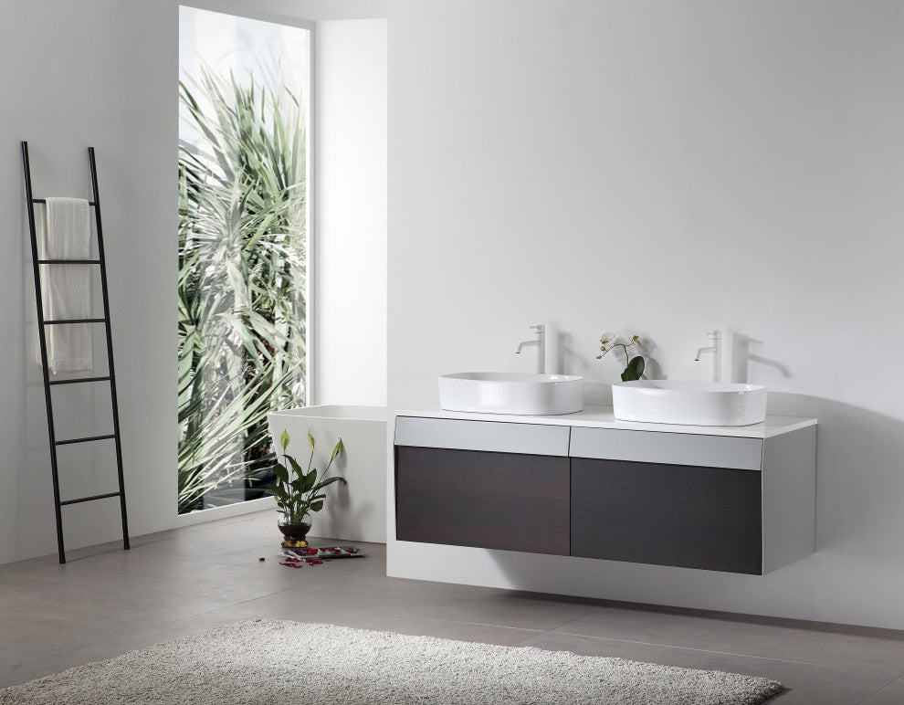 Ronda Wall Mount Vanity, Smoke Gray Oak, 55"