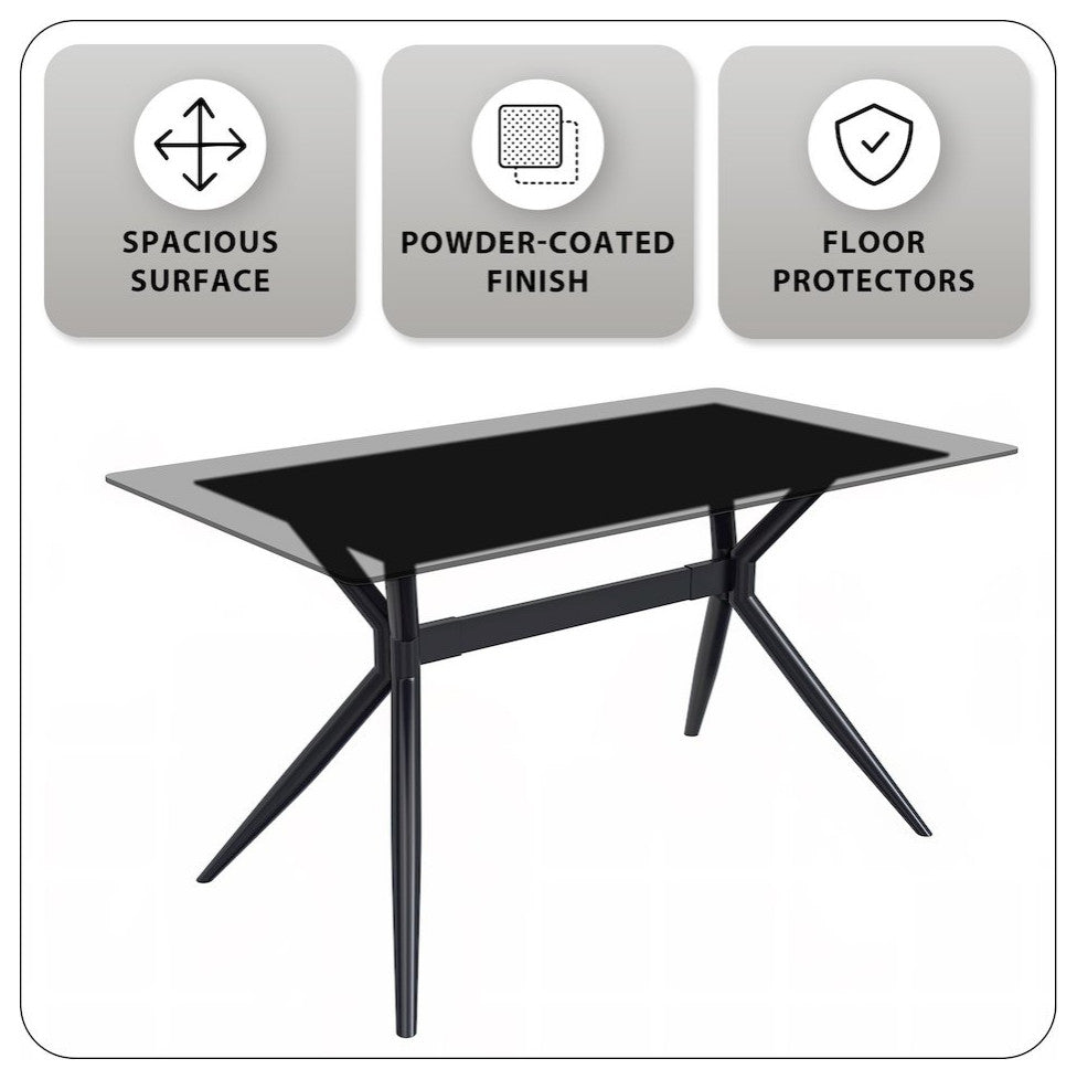 Elega Series Black Carbon Steel Dining Table 71 With Clear Glass Top