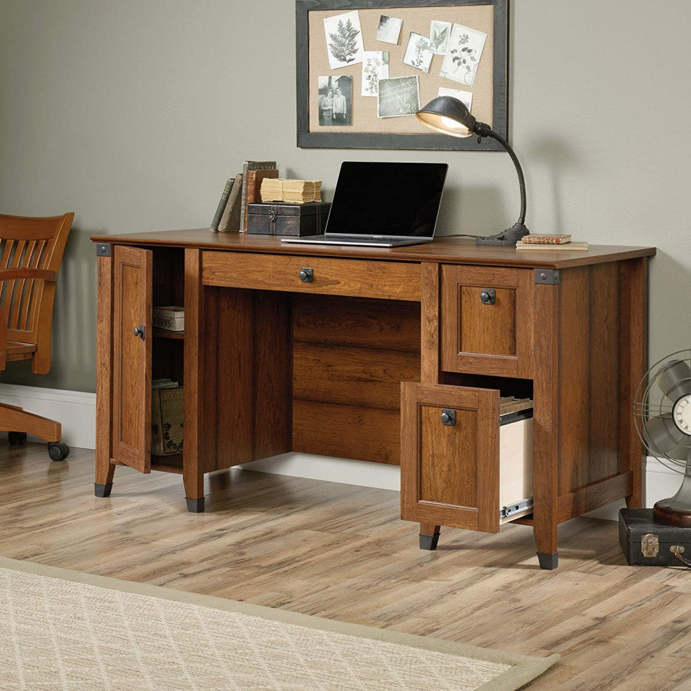 Rustic Desk, 2 Drawers and Cabinet With Adjustable Inner Shelf, Washin