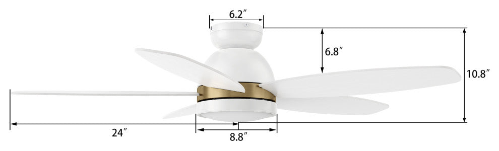 CARRO 48" Low Profile Ceiling Fan With Lights and Remote for Bedroom, Gold/White