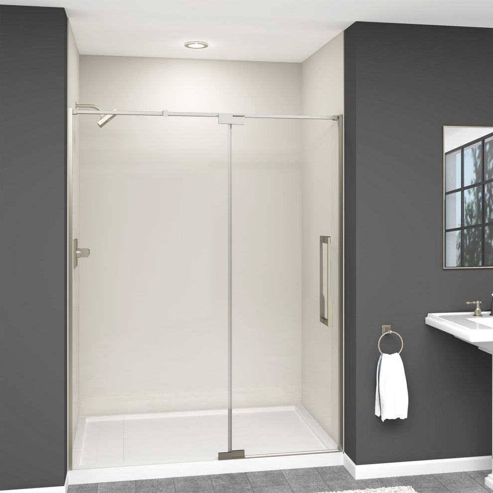 Transolid Irene 60"W x76"H Pivot Shower Door in Brushed Stainless w/ Clear Glass