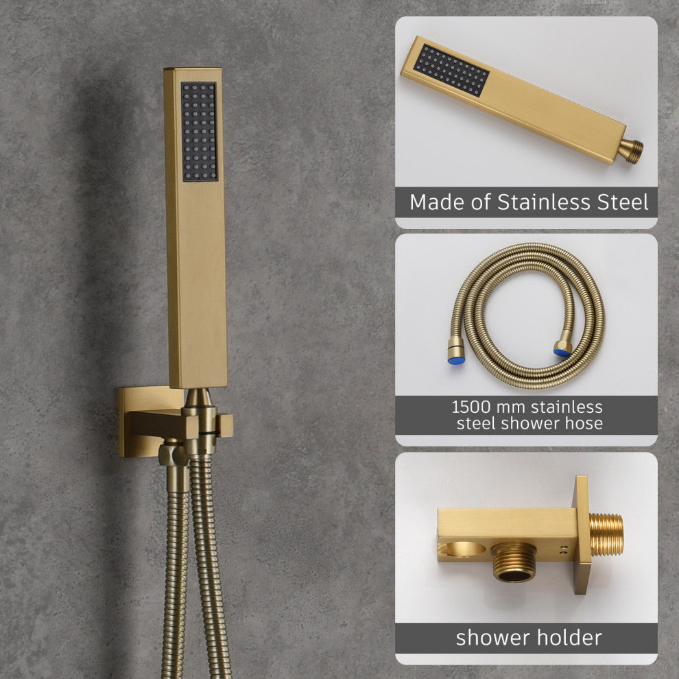 CASAINC 10" Ceiling Mount Dual Rainfall Shower Head Shower System Kit, Brushed Gold