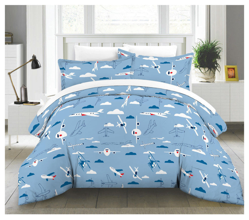 Lullaby Bedding Printed Comforter Set, Airplanes, Queen