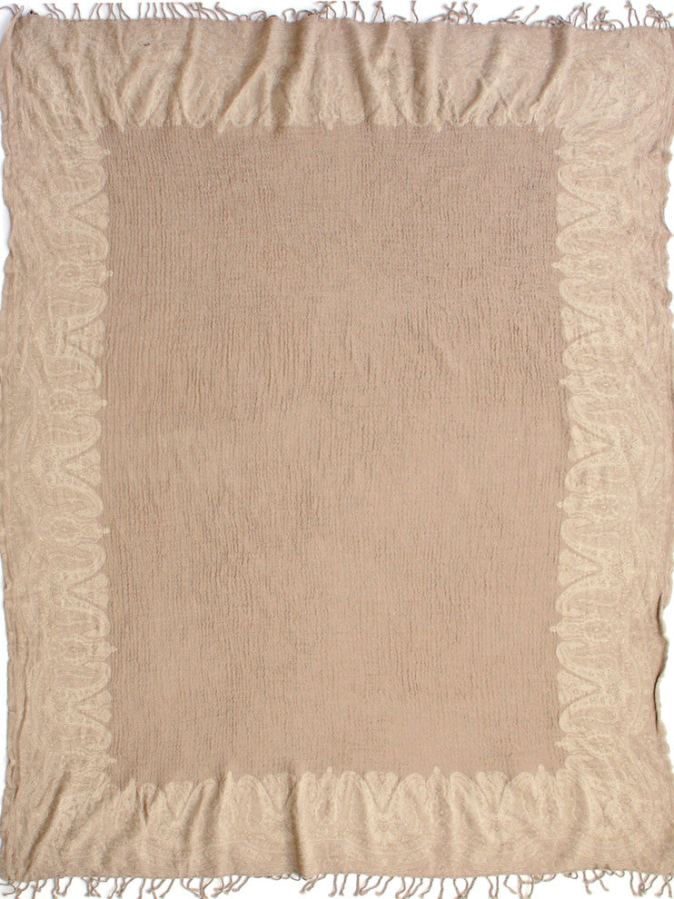 Faded Paisley Boiled Wool Throw, Ivory, Taupe