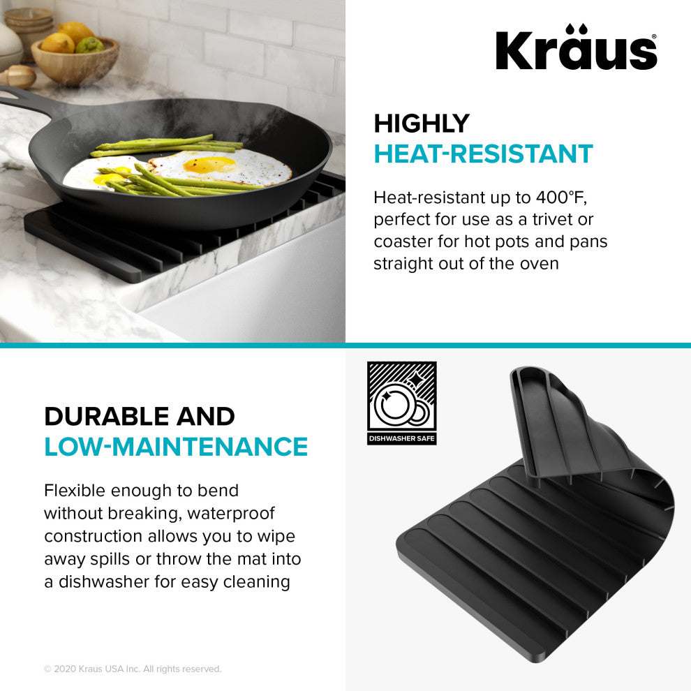 Self-Draining Silicone Dish Drying Mat or Trivet for Kitchen Counter Dark Grey
