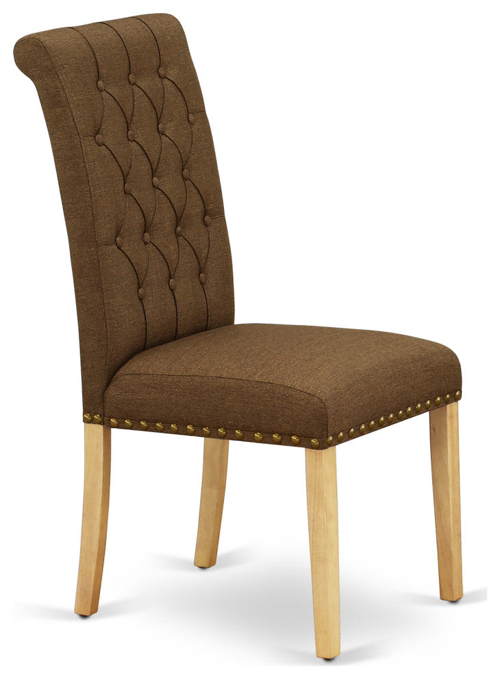 3Pc Dinette Set, Square Table, Two Chairs, Dark Coffee Fabric, Oak Finish