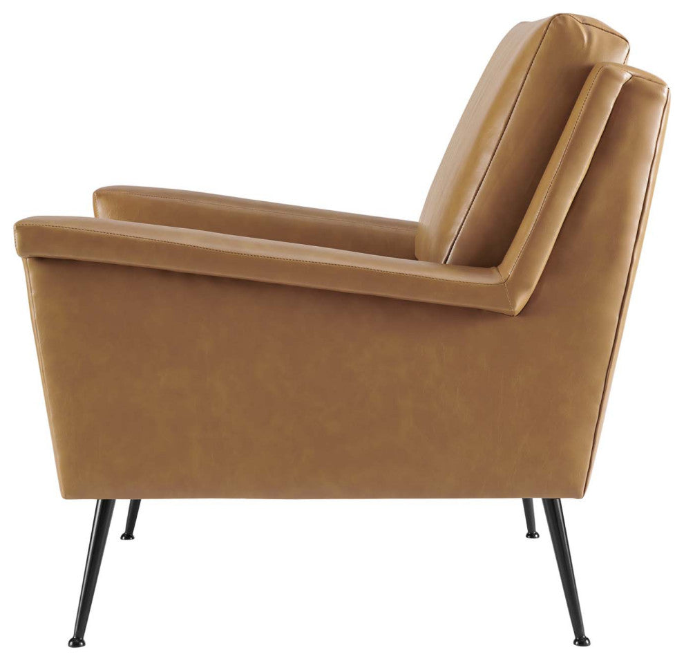 Armchair Accent Chair, Faux Vegan Leather, Black Tan, Modern, Lounge Hospitality