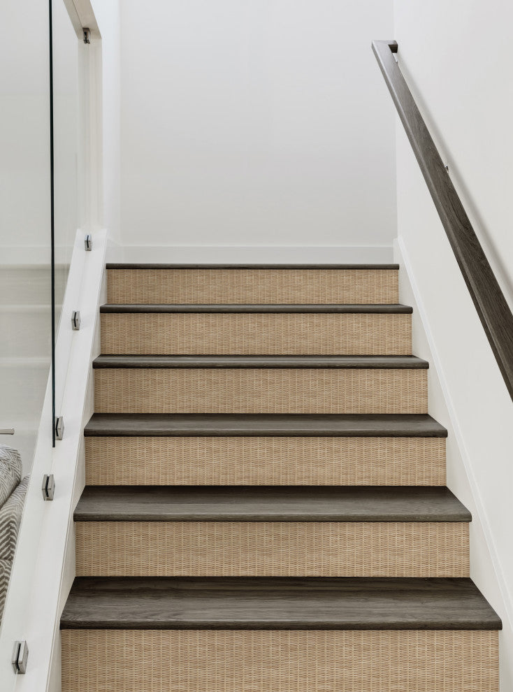 Rattan Weave Peel and Stick Stair Riser Strips, Natural, 48"x7", Set of 6