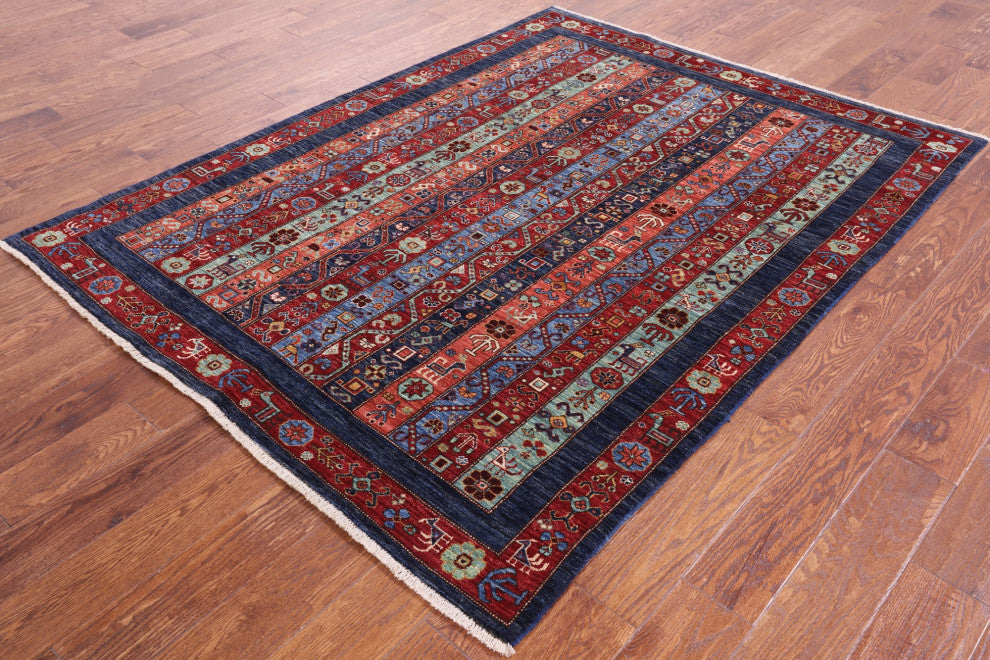 5' 2" X 6' 9" Shall Persian Gabbeh Hand Knotted Wool Rug Q5022