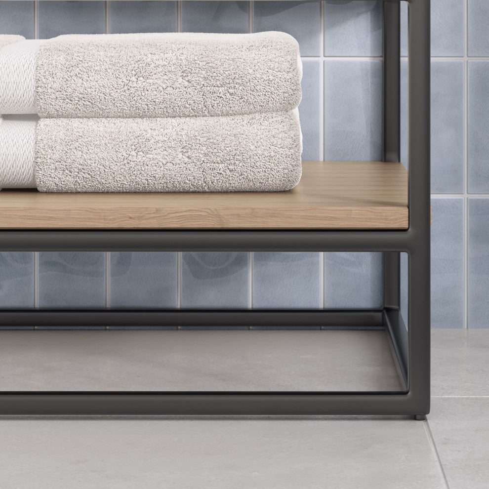 Bahia Bath Vanity, Oak, 24", Matte Black Hardware, Single, Freestanding