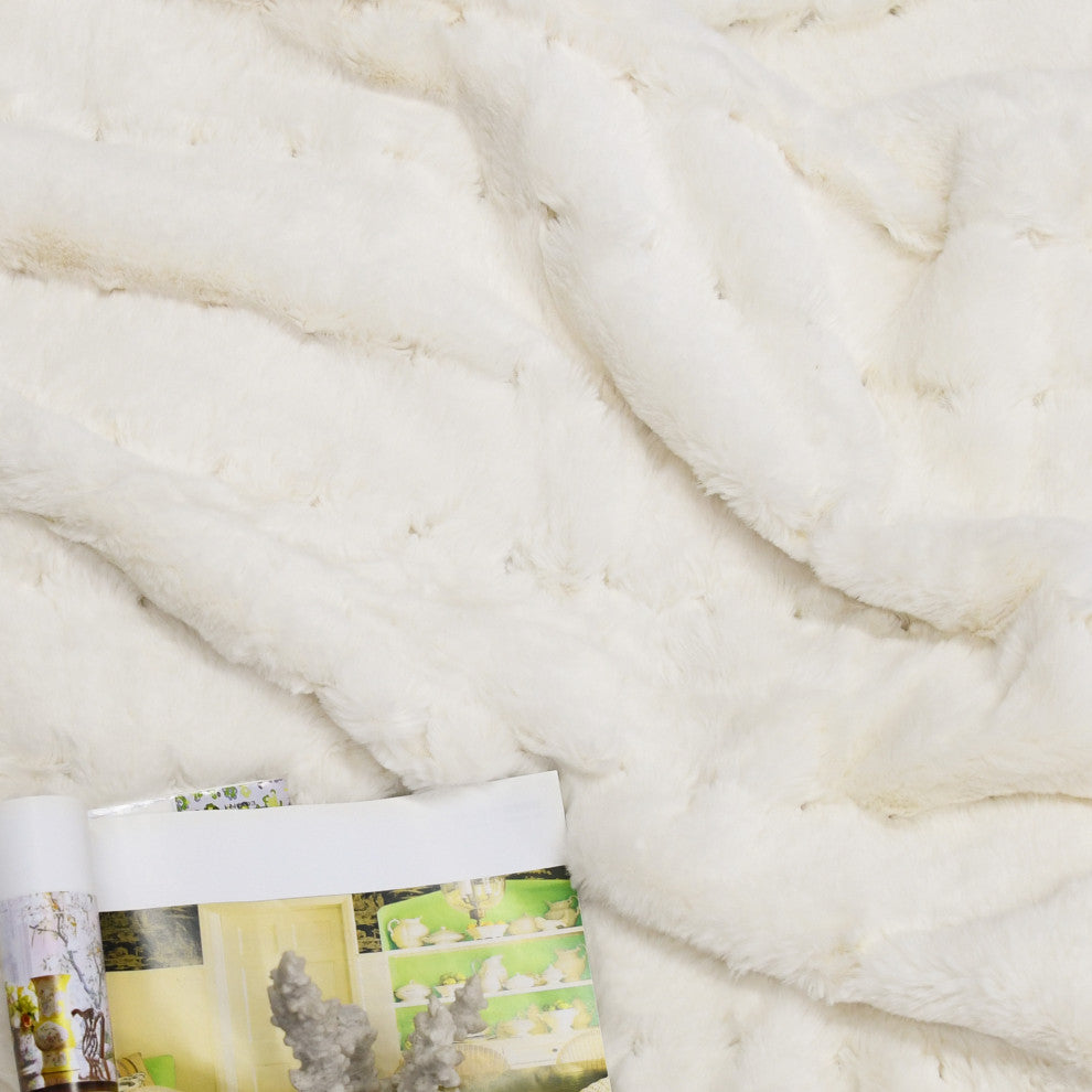 Stitching Jacquard Faux Fur Throw, Antique White, 50"x70"