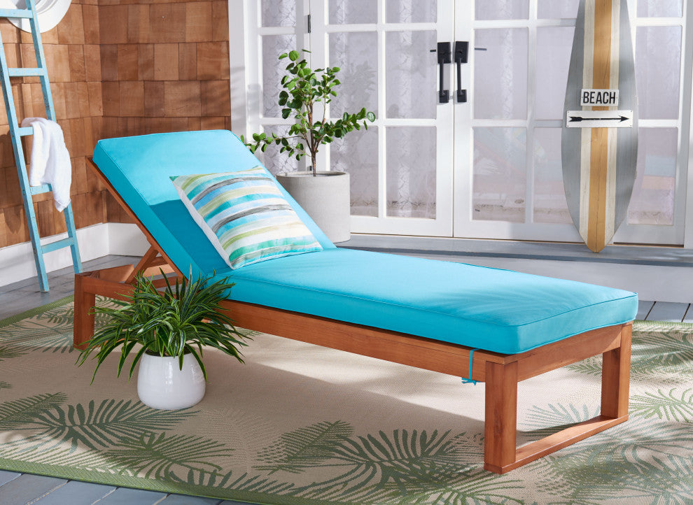 Safavieh Solano Sunlounger, Natural Wood/Aqua