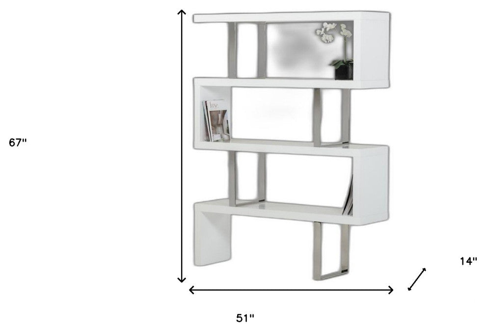 Contemporary High Gloss White Zig Zag Bookcase