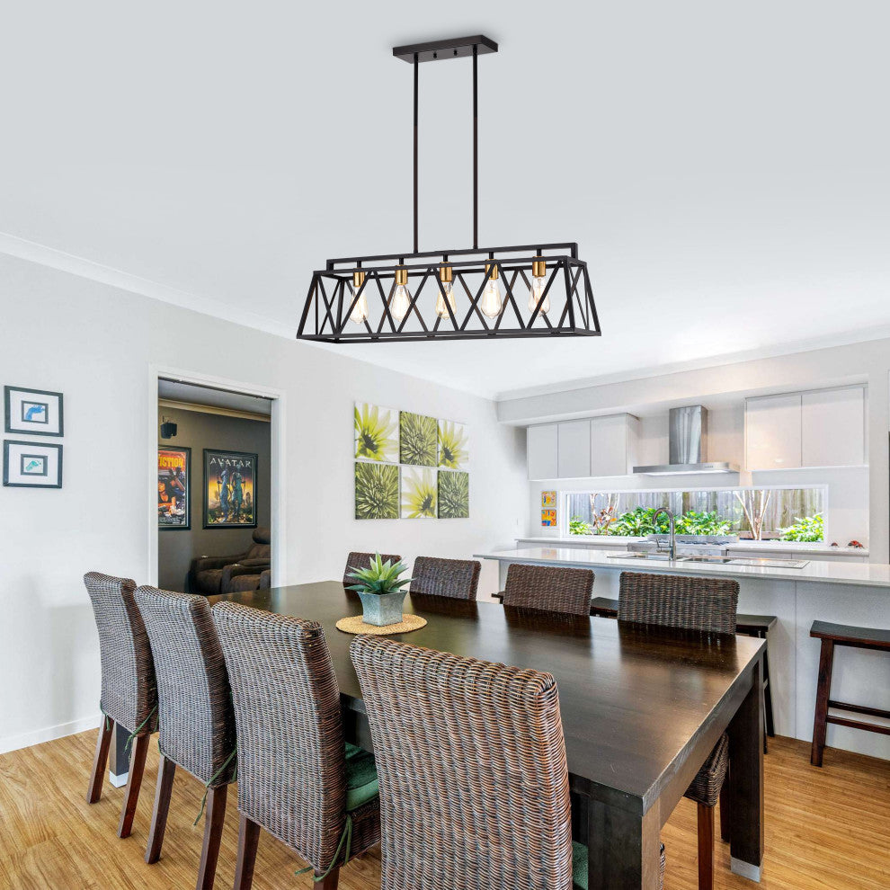 CHLOE Lighting IRONCLAD Industrial 5 Light Textured Black Pendant
