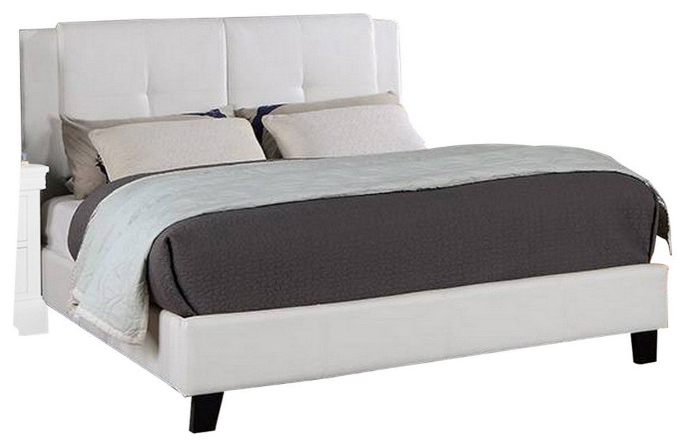 Amy Queen Size Platform Bed, Vegan Faux Leather Upholstery, White