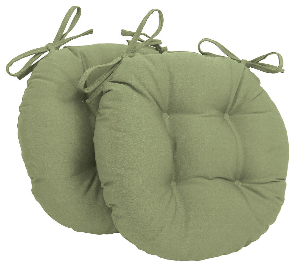 16" Solid Twill Round Tufted Chair Cushions, Set of 2, Sage Green