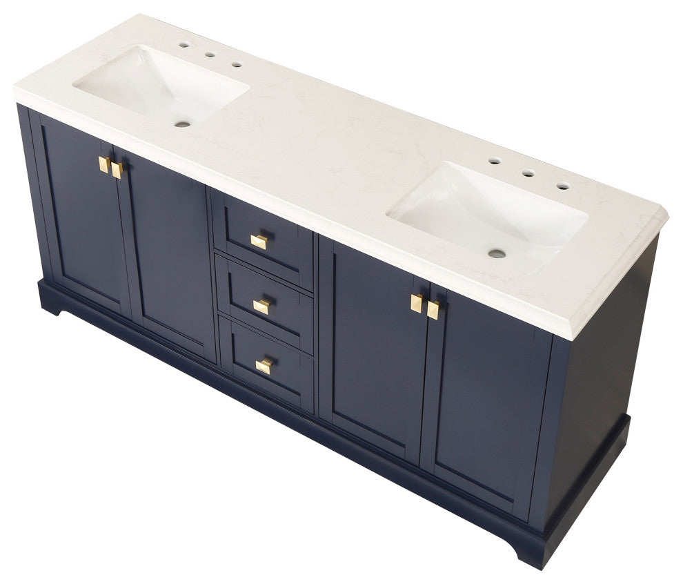 60/72" Plywood Freestanding Bath Vanity Set, Drawer and Ceramic Sink, Navy Blue, 72 Inch