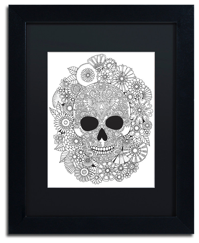 Hello Angel 'Sugar Skull Wreath' Art, Black Frame, Black Mat, 14x11