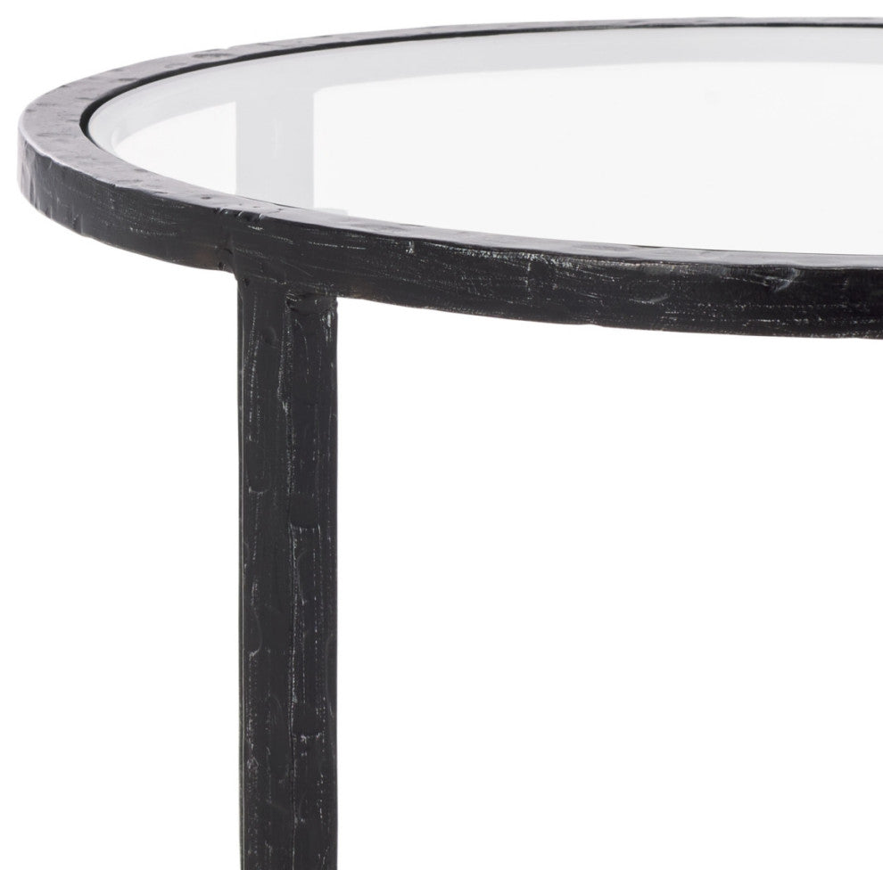 Safavieh Couture Tauri Metal Round Accent Table, Black/Clear