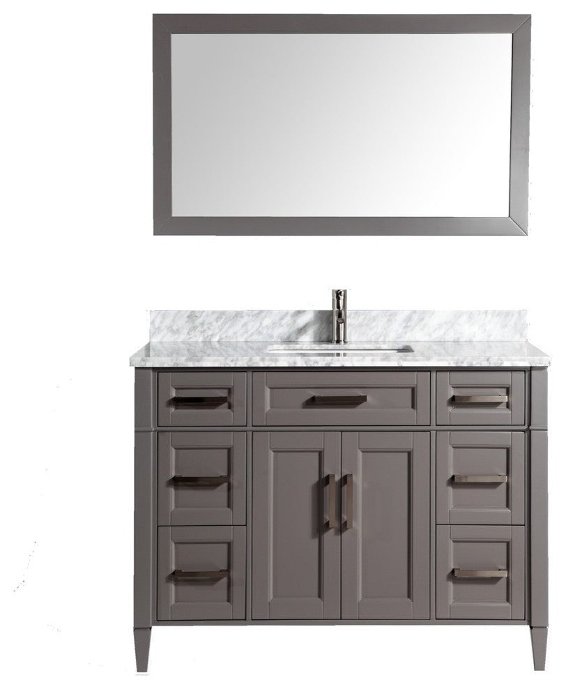Vanity Set With Carrara Marble Top, 48", Gray, Led Touch-Switch Mirror