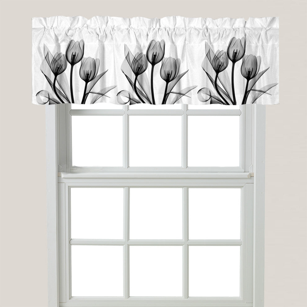 Monochromatic Black Tulips Window Valance