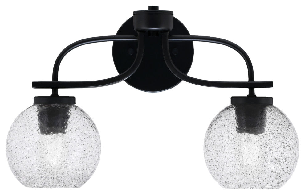 Cavella 2 Light Bath Bar In Matte Black Finish, 5.75" Smoke Bubble Glass