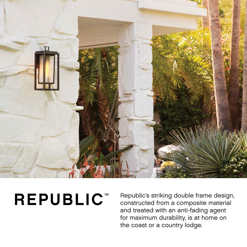 Hinkley 16" Republic Medium Outdoor Wall Mount Lantern, Black
