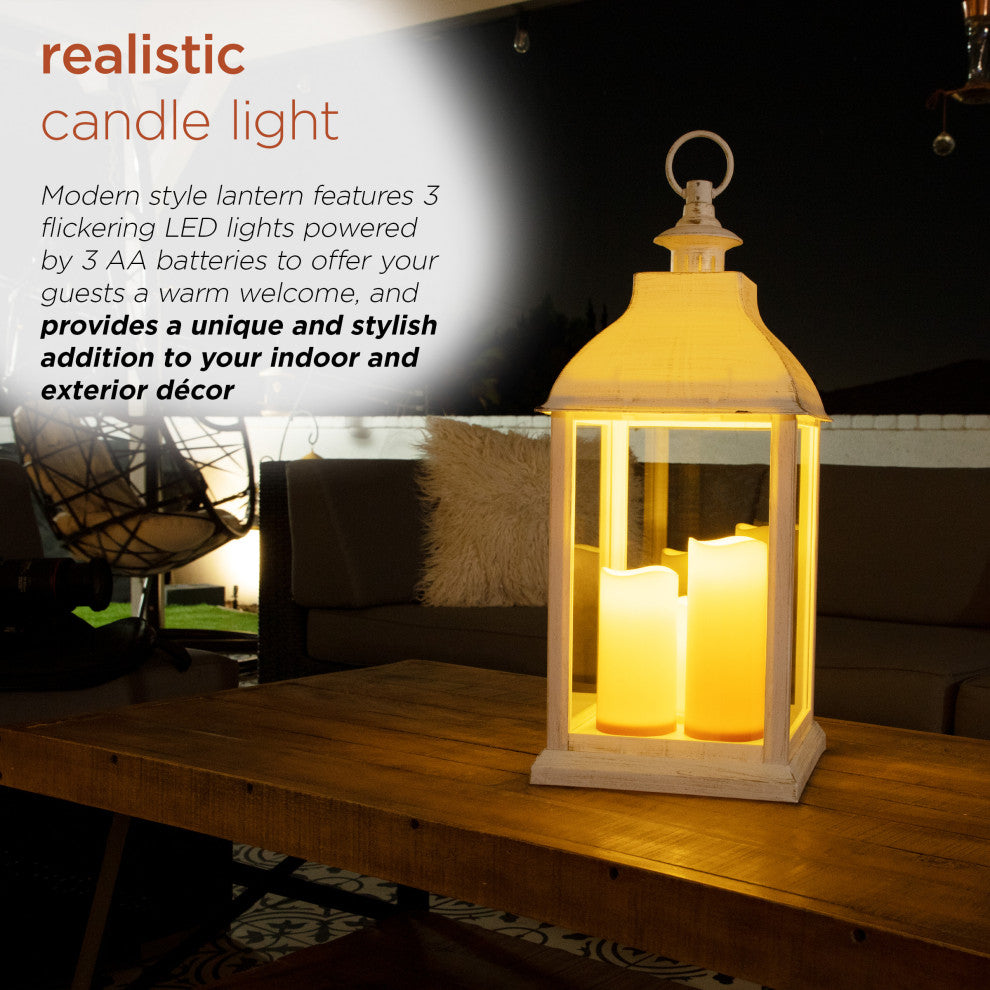 White Candlelit Lantern with Warm White LED Lights