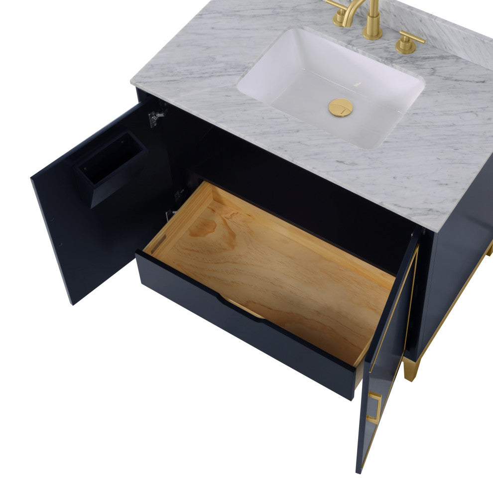 Gracie Bathroom Vanity, Pacific Blue With Carrara Marble, 36"