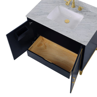 Gracie Bathroom Vanity, Pacific Blue With Carrara Marble, 36"