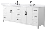 Elan 84" Double Vanity, White, White Quartz Top, 3-Hole, Black Trim