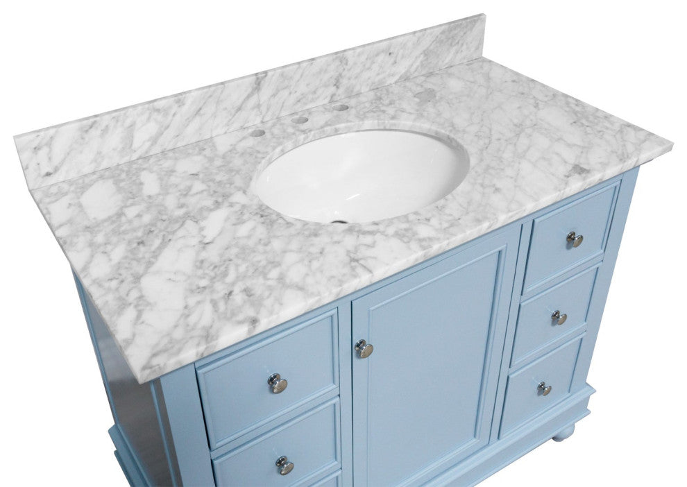 Bella 42" Bathroom Vanity, Powder Blue, Carrara Marble
