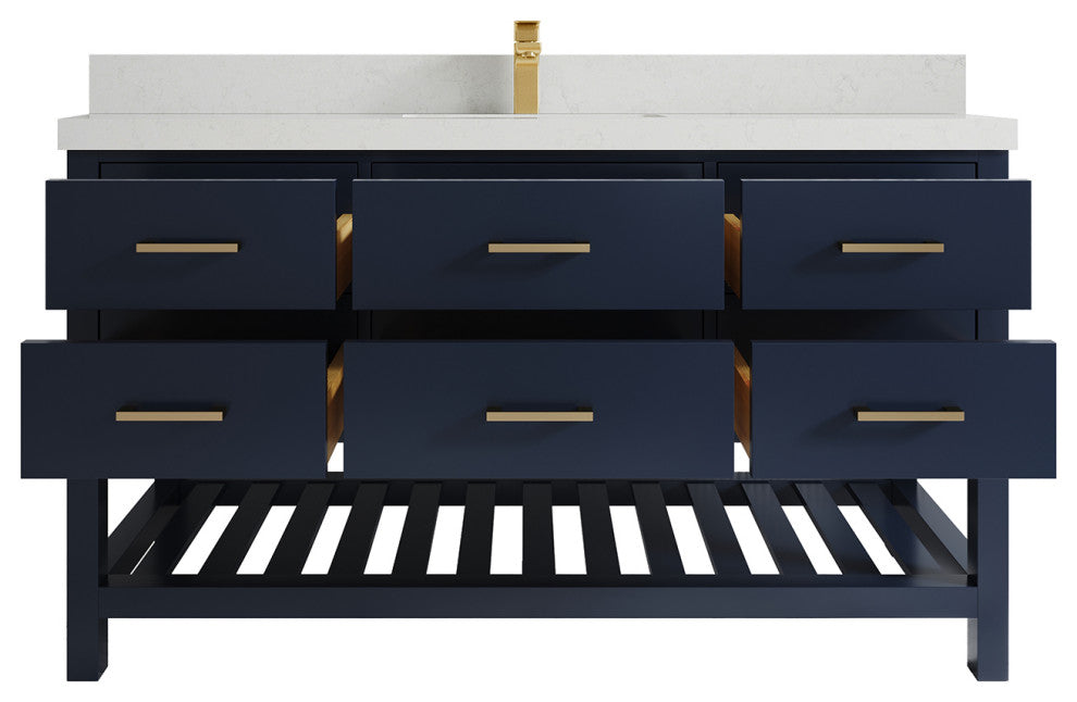 Parker 60 Single Sink Bathroom Vanity in Navy Blue  2" Carrara Quartz